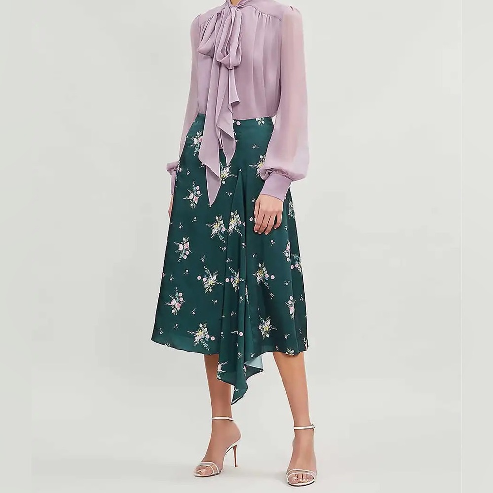 Ted Baker London Anabell Flourish asymmetric green floral print midi Skirt